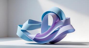 A blue and purple abstract sculpture on a white surface photo