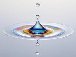 A drop of water with a rainbow colored drop photo