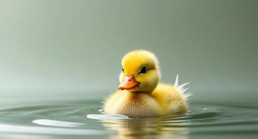 A duckling is floating in the water photo