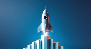 A rocket is flying up a ladder and is about to reach the top photo