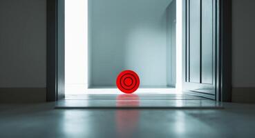 A red target is in the middle of an open door photo