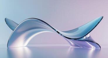 Abstract Glass Wave Sculpture with Light Refractions and Soft Pastel Background. photo