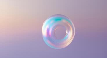 Luminous Ring. An Abstract Iridescent 3D Rendering Floating in a Soft Gradient Light. photo