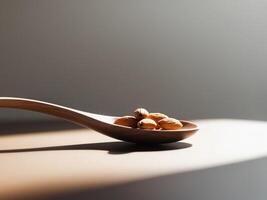 Almonds in a Wooden Spoon Bathed in Light, A Healthy and Natural Still Life. photo