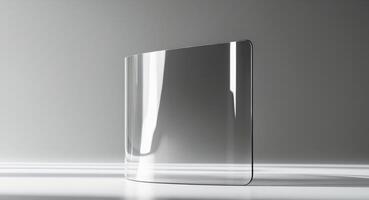 Transparent Curved Display Mockup with Reflection on a Light Gray Background. photo