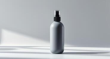 Minimalist Gray Spray Bottle Mockup with Shadows, Isolated on White Background. photo
