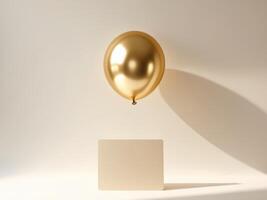 Golden Balloon with Card Mockup in Minimalist Style, Ideal for Festive Occasions. photo