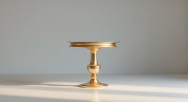 Elegant Golden Pedestal Table for Product Display, Minimalist Studio Setting photo