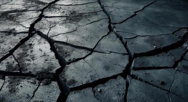 The desolate landscape of cracked earth evokes a sense of environmental destruction. photo