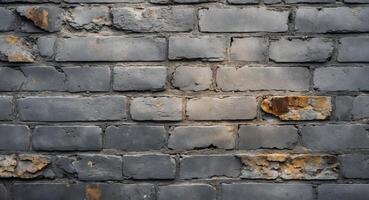 Distressed Gray Brick Wall Texture with Eroded Patches, Rough Surface Detail. photo