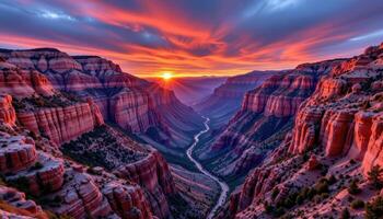 a canyon glows deep amber as the last light of day fades. photo