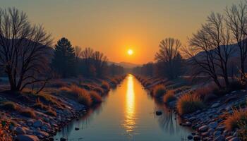 a narrow river sparkles beneath the light of the rising moon. photo