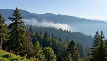wisps of mist drift above the treetops as the forest begins to wake. photo