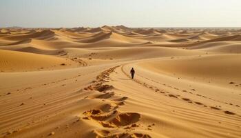 the sand shifts underfoot in a vast, windswept desert expanse. photo