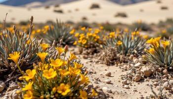 desert flowers bloom in brief bursts of color between dunes. photo