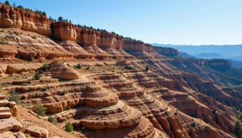 the layered rock of an eroded plateau forms intricate natural patterns. photo