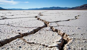 cracks in the earth run for miles through a sun bleached salt flat. photo