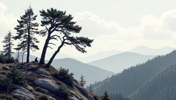 wind whistles through tall trees along the edge of a steep ridge. photo