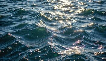 the ocean stretches endlessly, its surface scattered with sunlit sparkles. photo