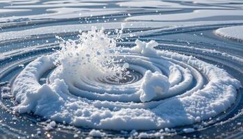 wind sweeps over a frozen lake, blowing snow into swirling patterns. photo