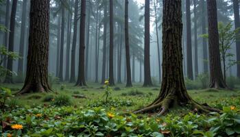 a rainstorm passes, leaving behind mist that hugs the forest floor. photo