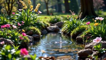 a hidden spring bubbles quietly in the heart of a green glade. photo