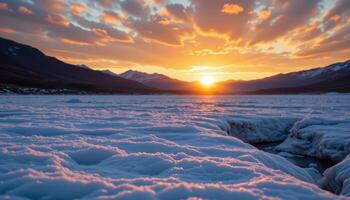 a shelf of ice creaks and cracks beneath the light of dawn. photo