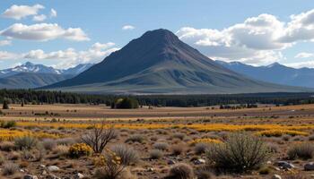 a flat topped mountain rising abruptly from an otherwise level plain. photo