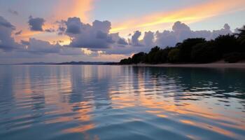 a shallow lagoon with soft ripples reflecting pastel evening clouds. photo