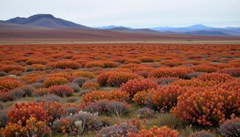 a tundra landscape in autumn, with crimson and gold vegetation covering the ground. photo