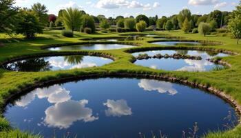 a series of interconnected ponds reflecting different shades of the sky. photo