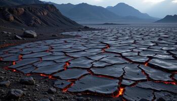 a lava flow solidified into strange, rippled patterns across the land. photo