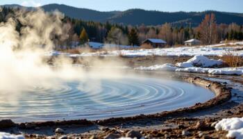 a pool of geothermal water steaming softly in the morning cold. photo