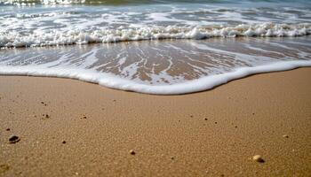 a sandy beach where tides leave behind winding, glistening patterns in the wet sand. photo