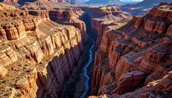 a canyon split with a sharp crack, revealing centuries of earth's history. photo