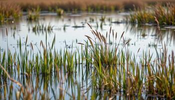 a quiet marsh where low grasses and reeds move gently in a cold breeze. photo