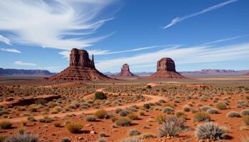 a high desert plain where wind carved rock formations stand solitary against the vast sky. photo