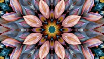 a detailed pattern of overlapping flower petals digitally arranged into a seamless kaleidoscope design photo