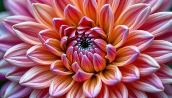 a detailed macro shot of a chrysanthemum showing layered petals in gradient shades photo