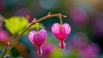 a macro photo of a bleeding heart flower with shallow depth of field