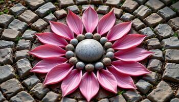 a pattern of petals spiraling out from a stone centerpiece photo