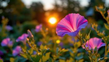 a time lapse sequence of a morning glory opening at sunrise photo