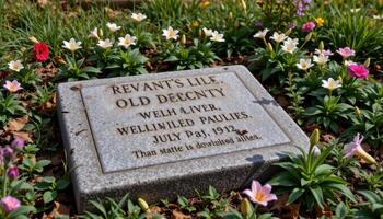 a peaceful grave of an old gardener marked by an eternal bloom of lilies photo