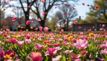 a breeze lifting petals off the ground in slow motion photo