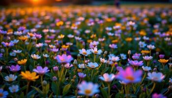 a field where each flower glows faintly with bioluminescence after sunset photo