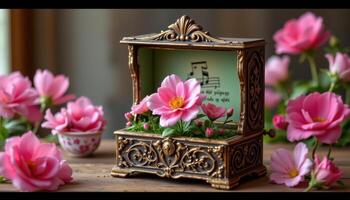 a music box where each note triggers the blooming of a petal photo