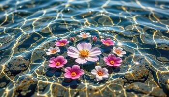 a floating floral pattern beneath a clear, shallow tide pool photo