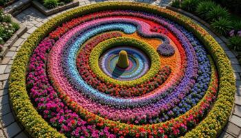 a flowerbed designed to resemble a swirling galaxy viewed from above photo