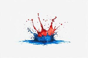 A red and blue splash of paint on a white background photo