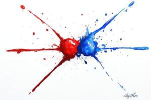 A painting of two red and blue splashes photo